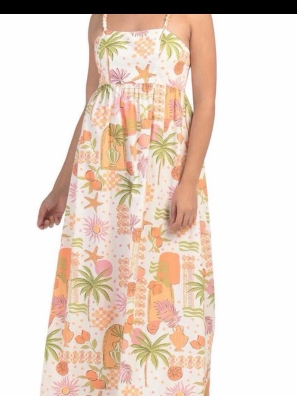 Japna Tropical Print Maxi Dress in Peach, Green & Pink